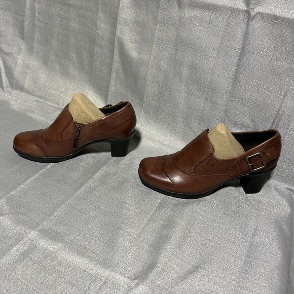 Clarks Bootie Shoe 84135 Size 6 1/2 Brown Leather 2.5" Heel Wedge Chic Boot - Picture 5 of 9